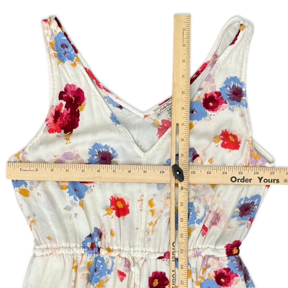 Lucky Brand Ivory Red Blue Floral Sleeveless Tie Waist V-Neck Maxi Dress size S - Picture 3 of 11